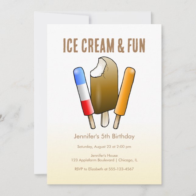 Ice Cream & Roligt Birthday-inbjudan Inbjudningar (Framsida)