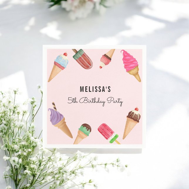 Ice Cream Rosa Blue Brown Party Pappersservett (Skapare uppladdad)