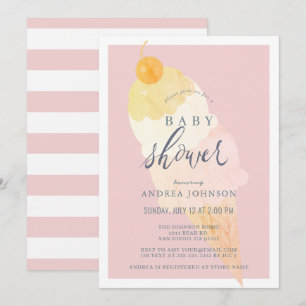 Ice Cream Rosa Girl Baby Shower Inbjudningar