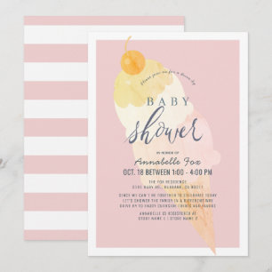 Ice Cream Rosa Girl Girl Drive by Baby Shower Inbjudningar