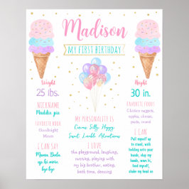 Ice Cream Rosa Guld Första födelsedagsmomsten Poster