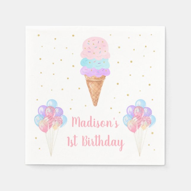 Ice Cream Rosa Guld Pastel Birthday Pappersservett (Framsidan)