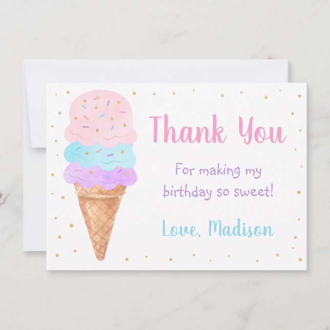 Ice Cream Rosa Guld Pastel Birthday Tack (Framsida)