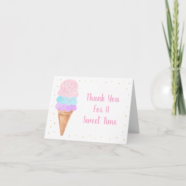 Ice Cream Rosa Guld Pastel Birthday Tack (Framsida)