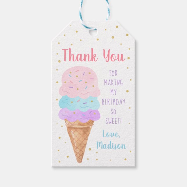 Ice Cream Rosa Guld Pastel Birthday Tack Presentetikett (Framsidan)