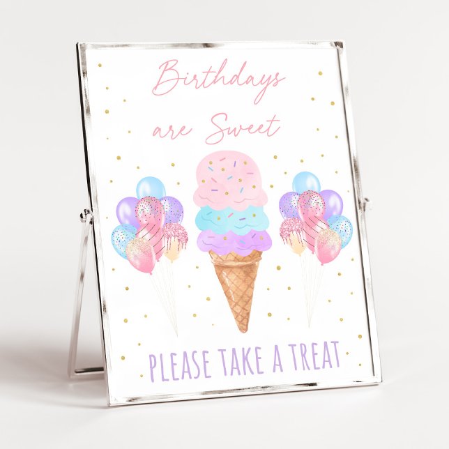 Ice Cream Rosa Guld Pastel Birthday Treat Sign Poster (Skapare uppladdad)