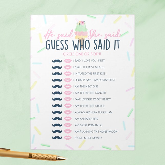 Ice Cream sa att hon sa att det var ett spel Anteckningsblock (He Said She Said Ice Cream Scooped Up Bridal Shower Game Pack of 40 Answer Sheets)