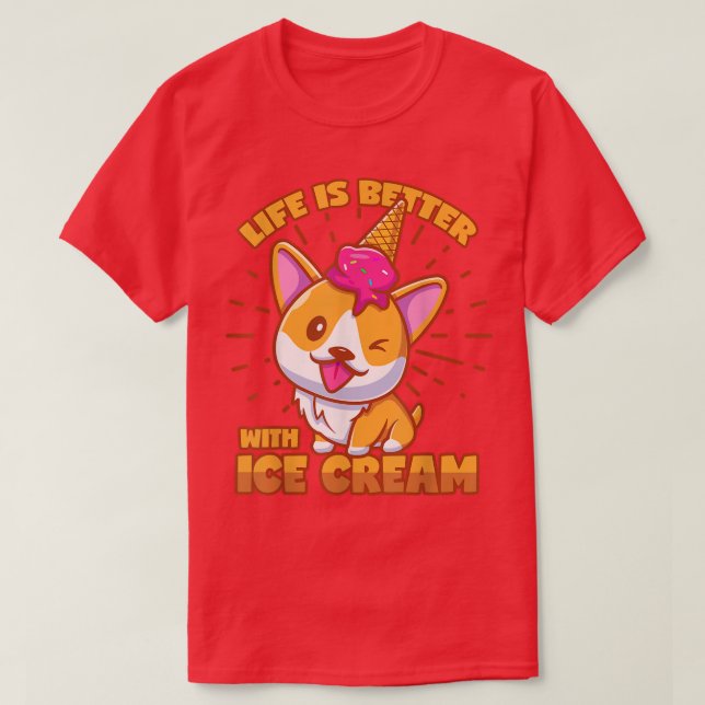 Ice Cream Sayed Corgi Shiba Inu  T Shirt (Design framsida)