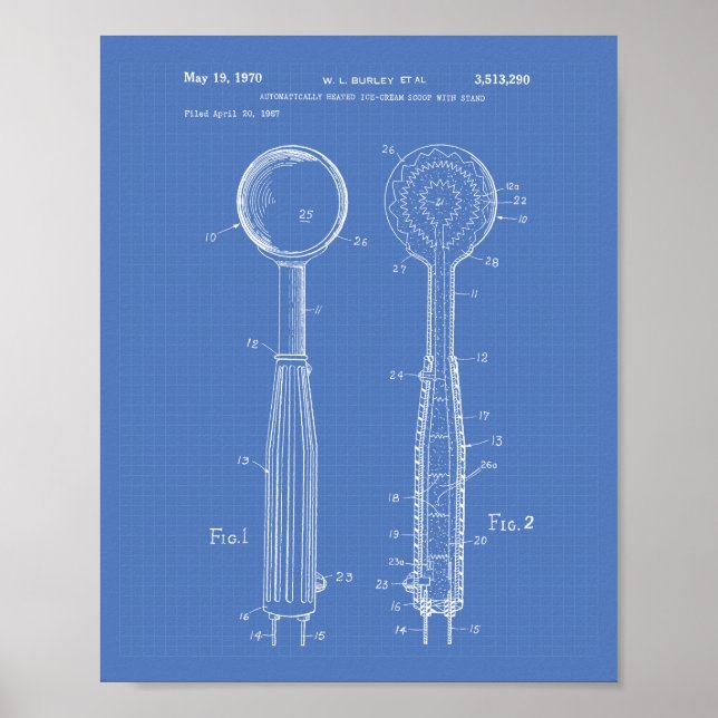 Ice Cream Scoop 1970 Patent Art Blueprint Poster (Framsidan)