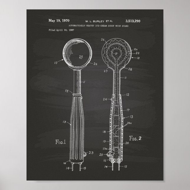 Ice Cream Scoop 1970 Patent Art Chalkboard Poster (Framsidan)