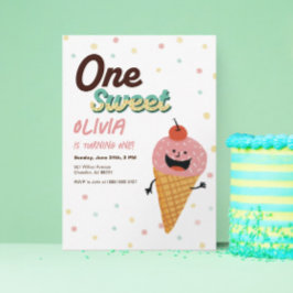 Ice Cream Scoop Girl 1st Birthday Party Inbjudan