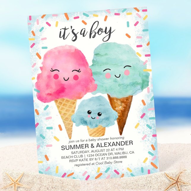 Ice Cream Scoop Sprinkle Summer Boy Shower Inbjudningar (Skapare uppladdad)