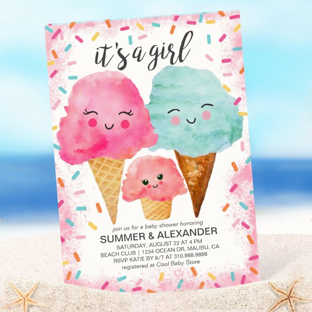 Ice Cream Scoop Sprinkles Girl Baby Shower Inbjudningar (Skapare uppladdad)