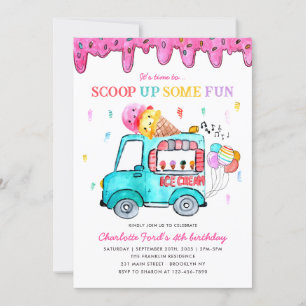 Ice Cream Scoop upp Roligt Lastbil sommaren Barns Inbjudningar