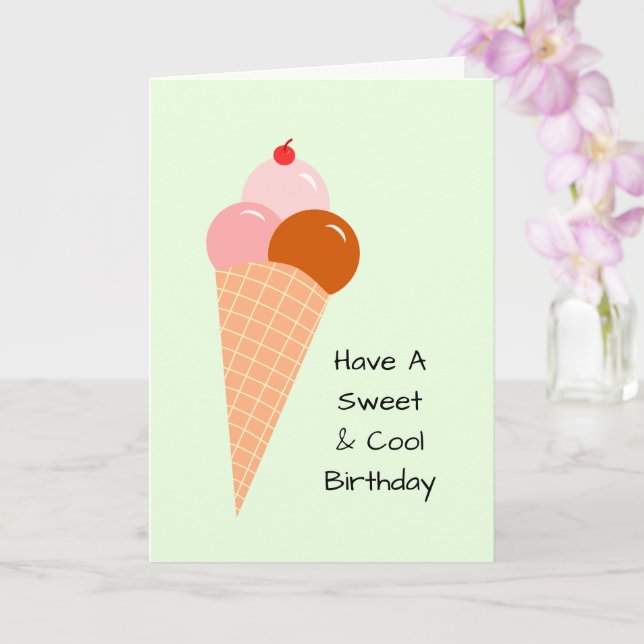 Ice Cream Scoops Cone Cherry Sweet Summer Birthday Kort (Orkide)