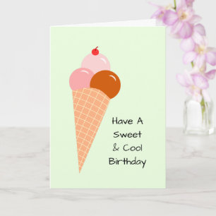 Ice Cream Scoops Cone Cherry Sweet Summer Birthday Kort