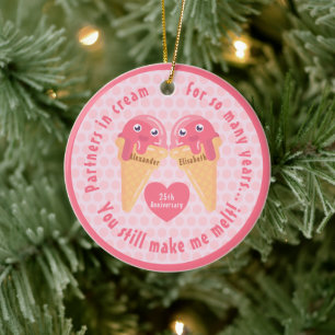 Ice Cream Scoops Cute Romantic Valentine Day Julgransprydnad Keramik