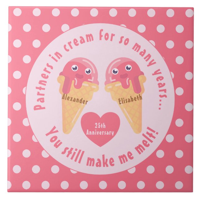 Ice Cream Scoops Cute Romantic Valentine Day Kakelplatta (Framsidan)