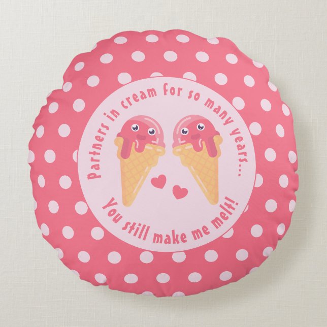 Ice Cream Scoops Cute Romantic Valentine Day Rund Kudde (Framsidan)
