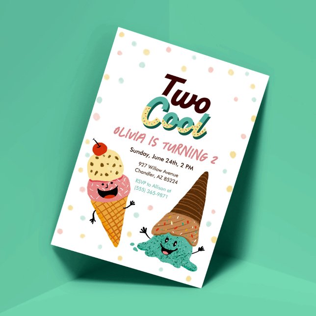 Ice Cream Scoops Kids 2:a födelsedag Party Inbjuda Inbjudningar (Skapare uppladdad)