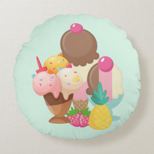 Ice Cream Scoops med Sprinkles Rund Kudde