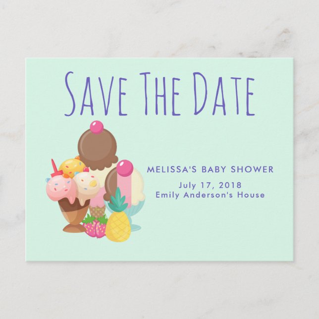 Ice Cream Scoops med Sprinkles Save Date Meddelande Vykort (Framsida)