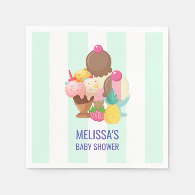 Ice Cream Scoops with Sprinkles Baby Shower Pappersservett (Framsidan)