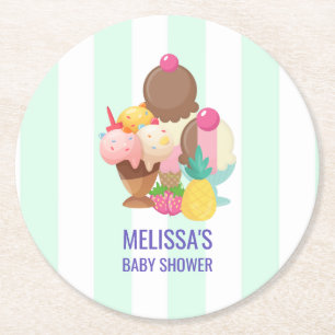 Ice Cream Scoops with Sprinkles Baby Shower Underlägg Papper Rund