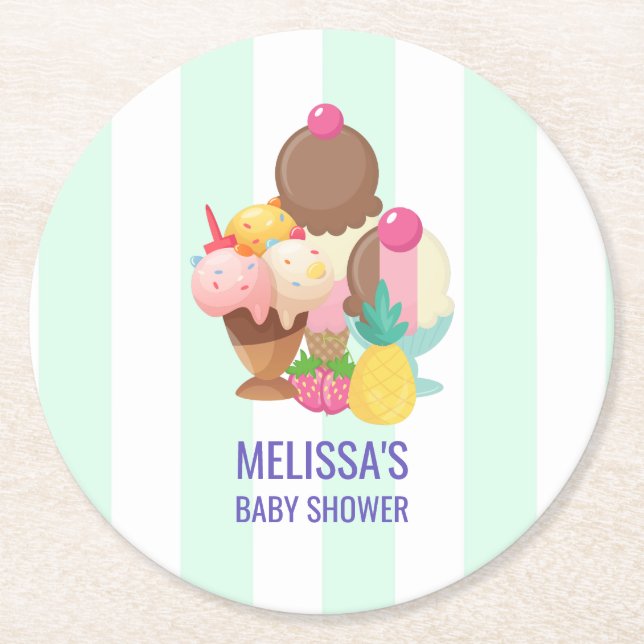 Ice Cream Scoops with Sprinkles Baby Shower Underlägg Papper Rund (Framsidan)