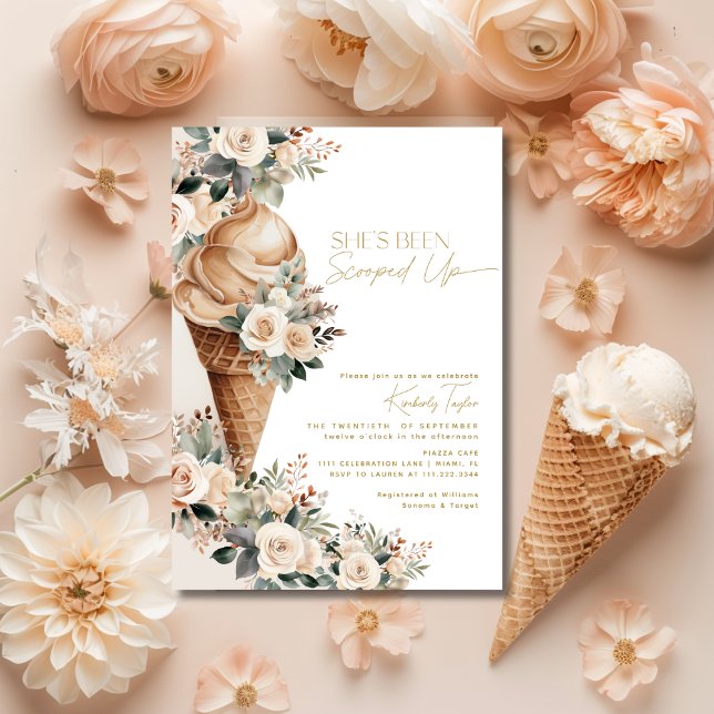 Ice Cream ScoopUp Blommigt Boho Möhippa Inbjudningar (Ice Cream Scooped Up Floral Boho Bridal Shower Invitation)