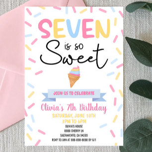 Ice Cream Seven är så sött 7:e födelsedagspartiet Inbjudningar