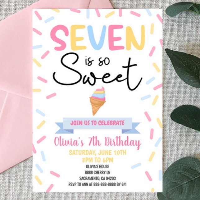 Ice Cream Seven är så sött 7:e födelsedagspartiet Inbjudningar (Skapare uppladdad)