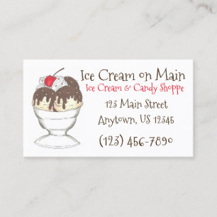 Ice Cream Shoppe Hett Fudge Sundae Dessert Cherry Visitkort