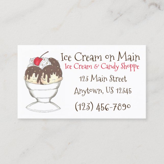 Ice Cream Shoppe Hett Fudge Sundae Dessert Cherry Visitkort (Framsida)