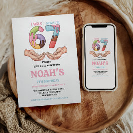 Ice Cream “Six Seven” 7th Birthday Party for Kids Inbjudningar