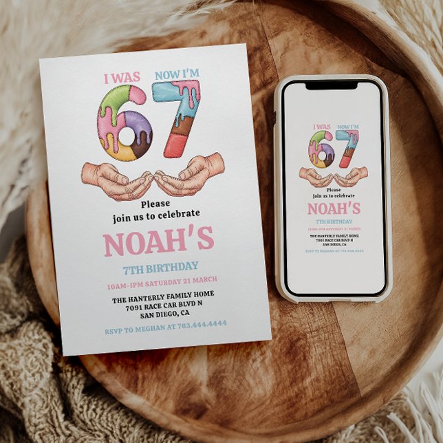 Ice Cream “Six Seven” 7th Birthday Party for Kids Inbjudningar (Ice Cream “Six Seven” 7th Birthday Party for Kids Invitation
)