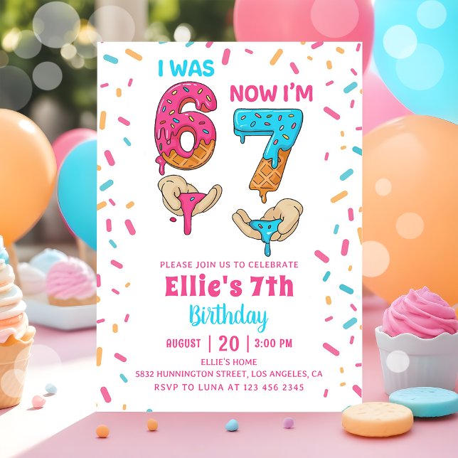 Ice Cream Six Seven Girl Birthday Invitation Inbjudningar (Skapare uppladdad)