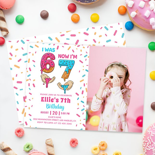 Ice Cream Six Seven Girl Birthday Photo Invitation Inbjudningar (Skapare uppladdad)
