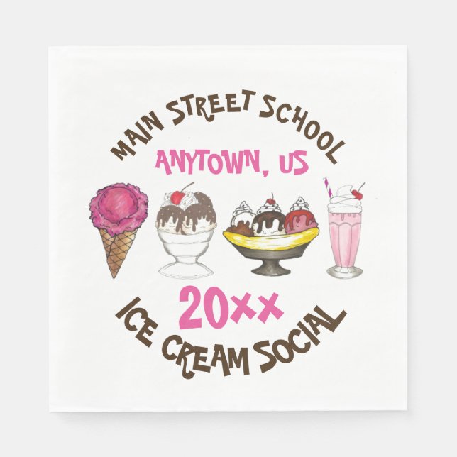 Ice Cream Social favor Banana Split Sundae Cone Pappersservett (Framsidan)