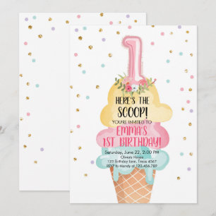Ice Cream Social Här är skotten första födelsedag Inbjudningar