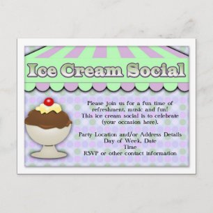 Ice Cream Social, Lila/Grönt Rand Sundae Inbjudan Vykort
