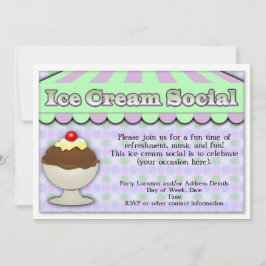 Ice Cream Social, Lila/Grönt Rand Sundae Inbjudningar