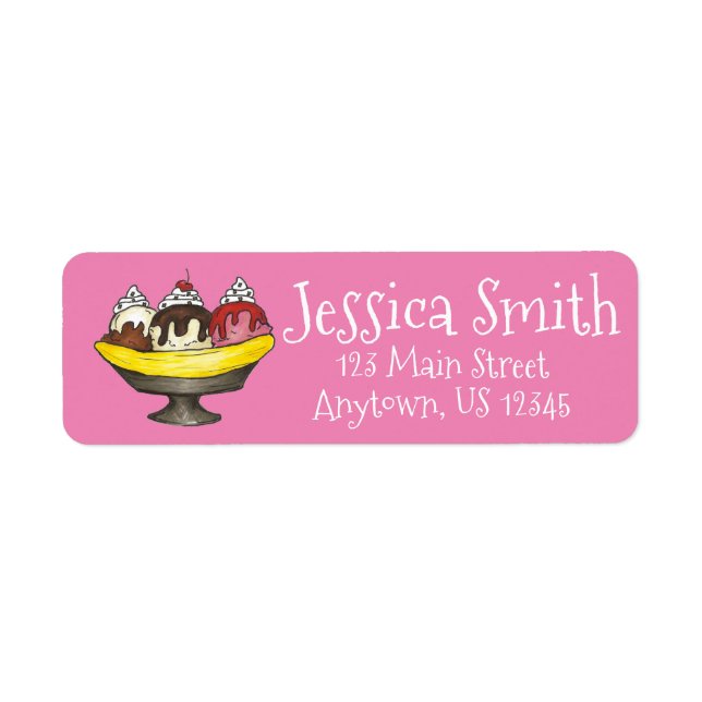 Ice Cream Social Party Dessert Banana Split Sundae Returadress Etikett (Framsidan)