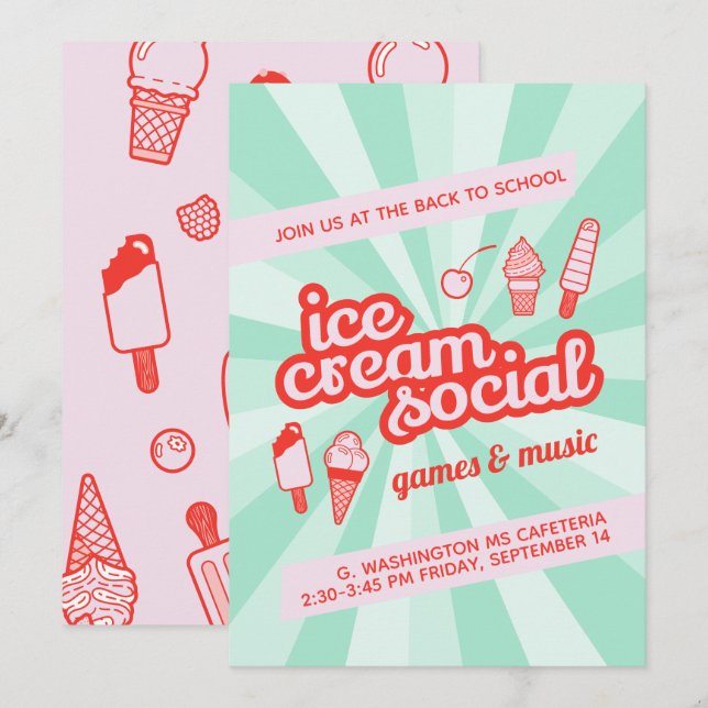 Ice Cream Social Party Flyer Inbjudningar (Fram/baksida)
