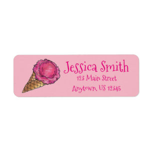 Ice Cream Social Party Rosa Scoop Waffle Cone Returadress Etikett