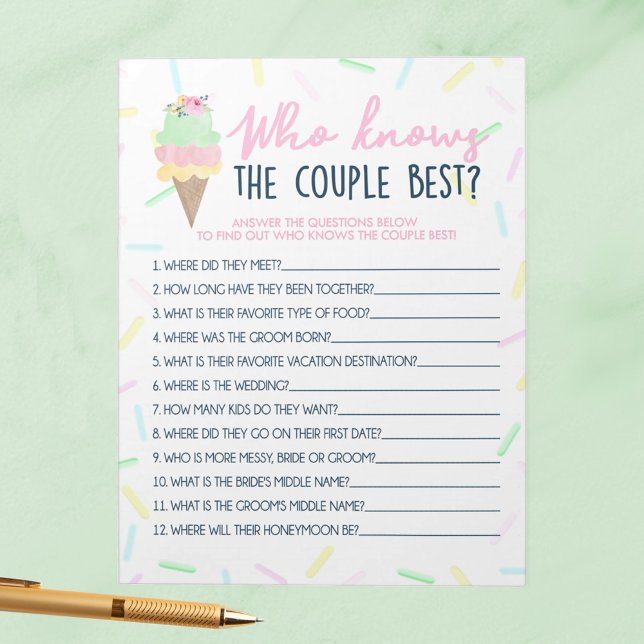 Ice Cream som känner till paret Best Game Pack Anteckningsblock (Who Knows the Couple Best Ice Cream Scooped Up Bridal Shower Game Pack of 40 Answer Sheets)
