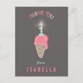 Ice Cream Sparkler Girl's 1st Birthday Tack Vykort