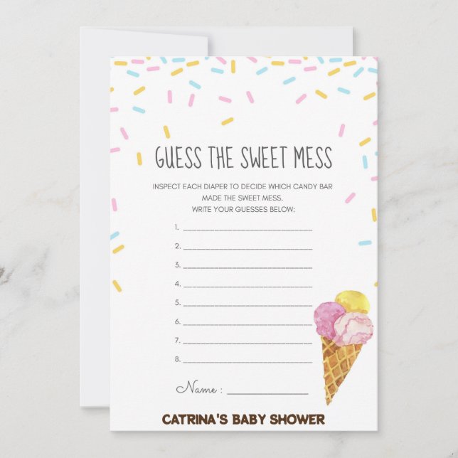 Ice Cream Sprinkle Baby Shower - Editable Namn, 5x Inbjudningar (Framsida)