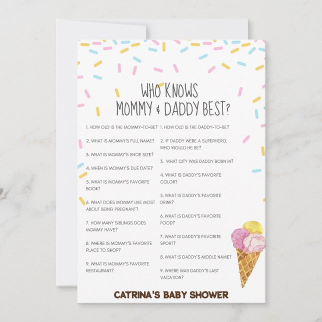 Ice Cream Sprinkle Baby Shower - Editable Namn, 5x Inbjudningar (Framsida)