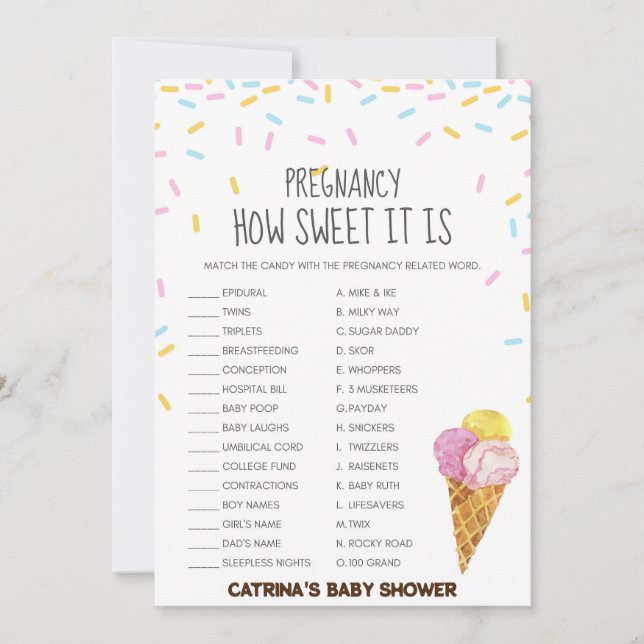 Ice Cream Sprinkle Baby Shower - Editable Namn, 5x Inbjudningar (Framsida)
